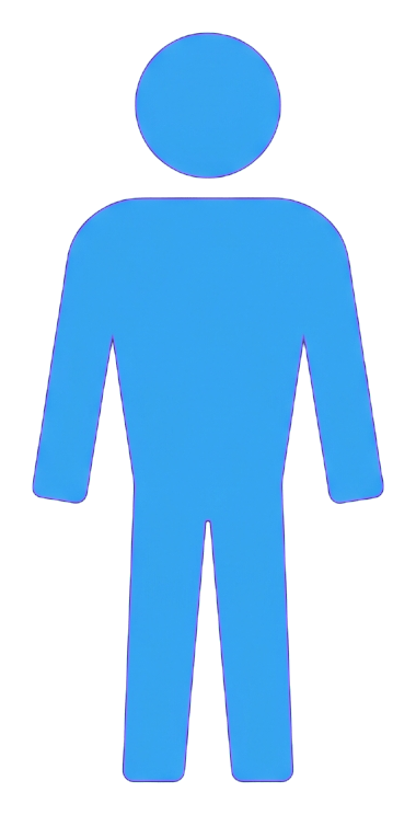 Pictograma de cor chapada, cores brilhantes amigáveis de um pictograma de banheiro masculino com uma única figura de homem, fundo transparente PNG