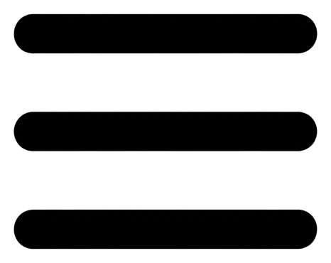 Bold black glyph icon, solid filled silhouette of a hamburger menu icon with three horizontal lines, transparent background PNG