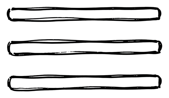 Cute hand-drawn doodle icon, black pen of a hamburger menu icon with three horizontal lines, transparent background PNG