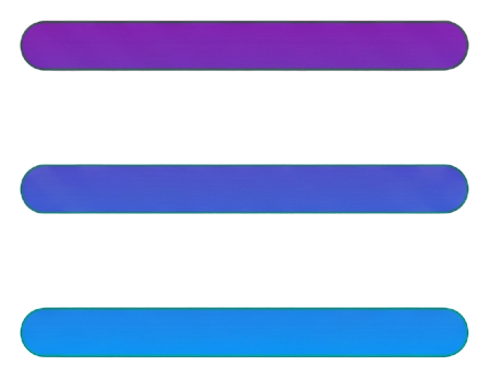 Gradient app-style icon, purple to blue gradient of a hamburger menu icon with three horizontal lines, transparent background PNG