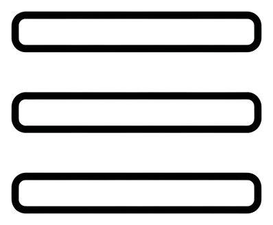 Thin black line icon, minimal outline of a hamburger menu icon with three horizontal lines, transparent background PNG