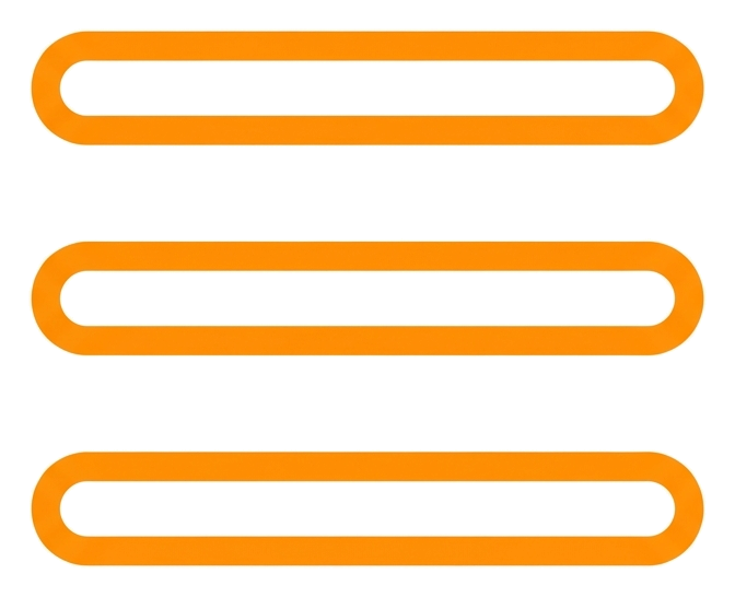 Rounded line icon, thick orange outline of a hamburger menu icon with three horizontal lines, transparent background PNG