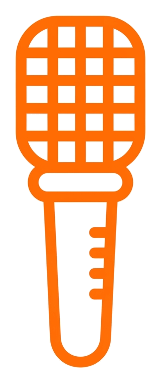 Rounded line icon, thick orange outline of a microphone icon, transparent background PNG