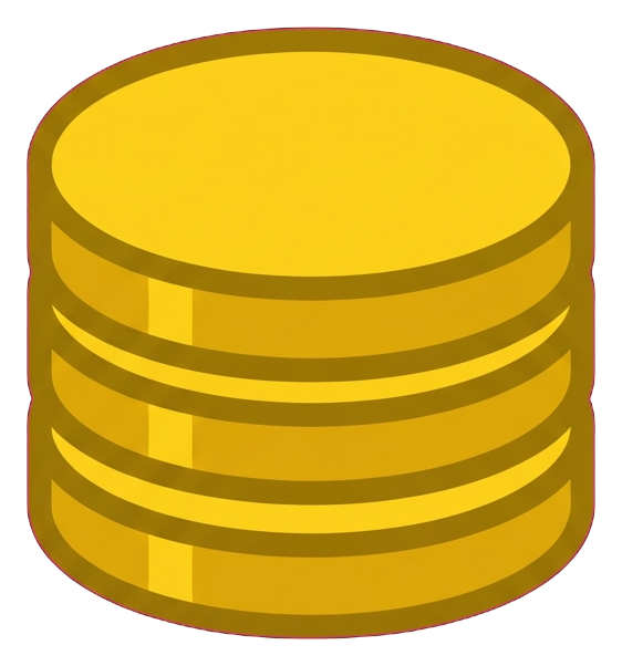 Flat color icon, bold solid colors of a stack of coins money icon, transparent background PNG