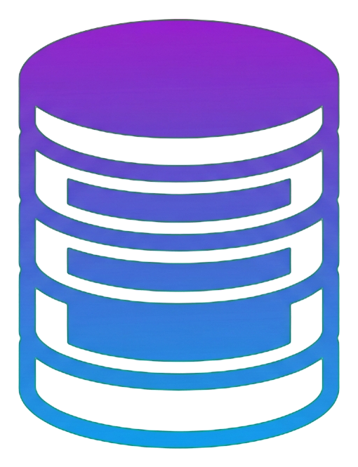 Gradient app-style icon, purple to blue gradient of a stack of coins money icon, transparent background PNG