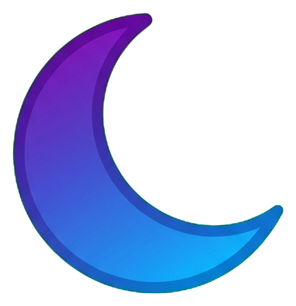 Gradient app-style icon, purple to blue gradient of a crescent moon icon, transparent background PNG