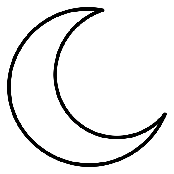 Thin black line icon, minimal outline of a crescent moon icon, transparent background PNG