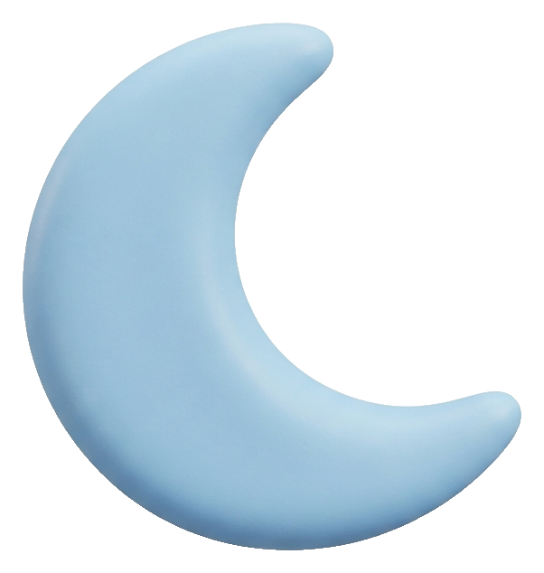 Soft 3D icon, pastel clay render of a crescent moon icon, transparent background PNG