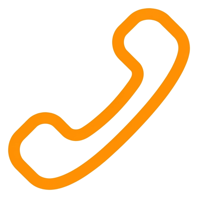 Rounded line icon, thick orange outline of a telephone handset phone icon, transparent background PNG