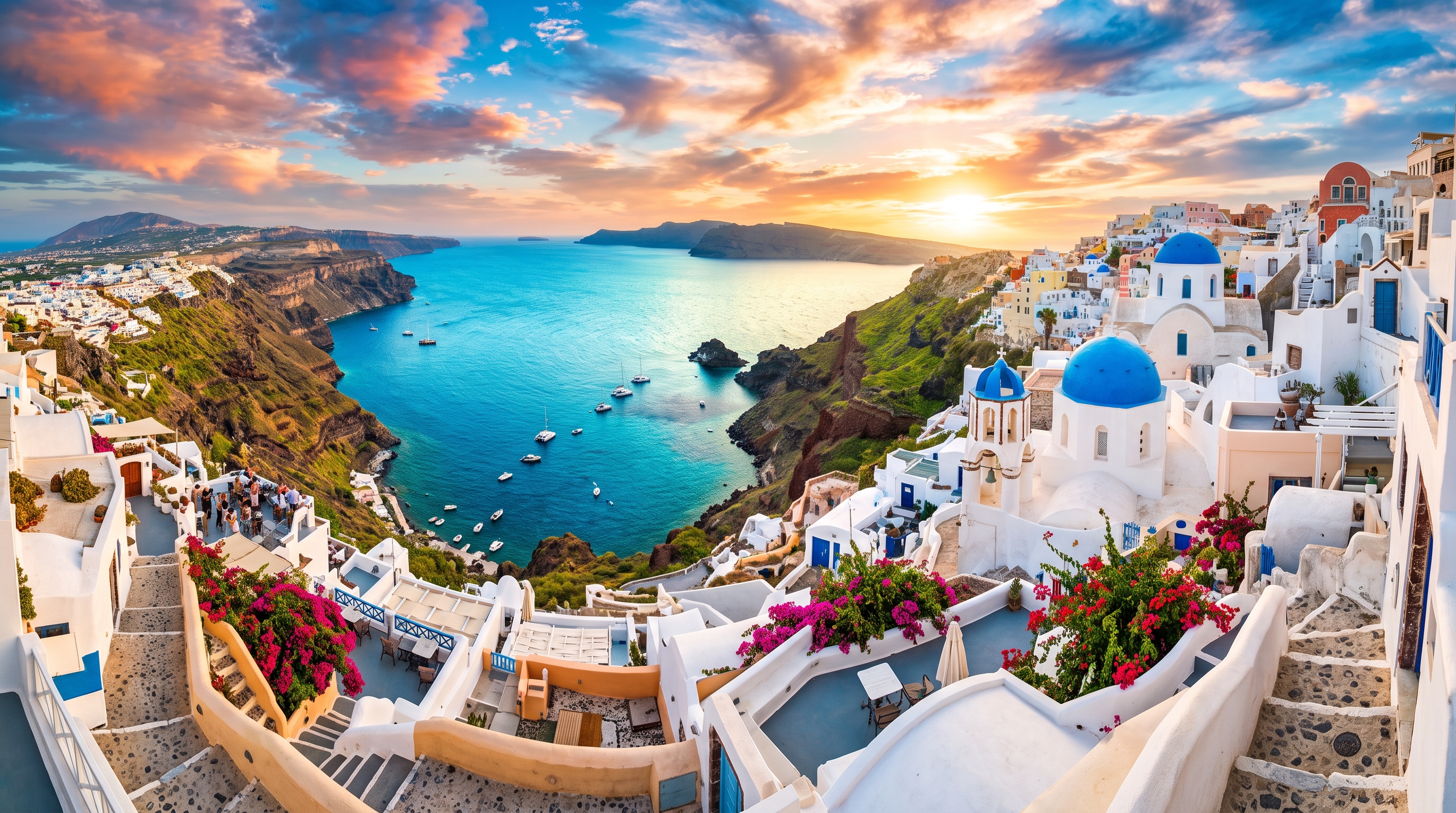 Photorealistic photo of aesthetic dreamy scenery for a phone lock screen, high-angle view from above, vivid colors, high contrast, energetic, 16:9 aspect ratio