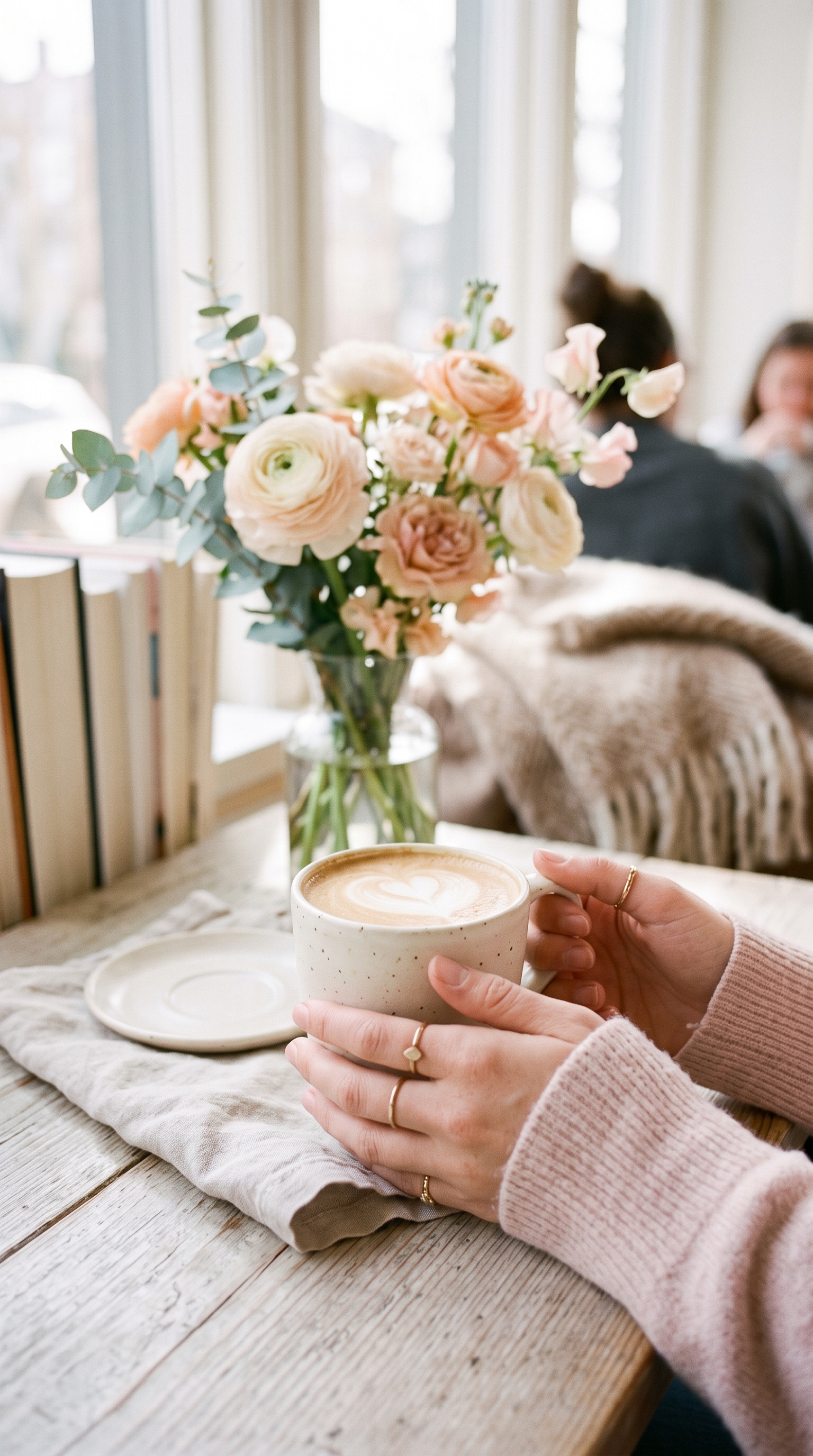 Cinematic film still of aesthetic dreamy scenery for a phone lock screen, close-up detail with shallow depth of field, soft pastel colors, bright and cozy, 9:16 aspect ratio