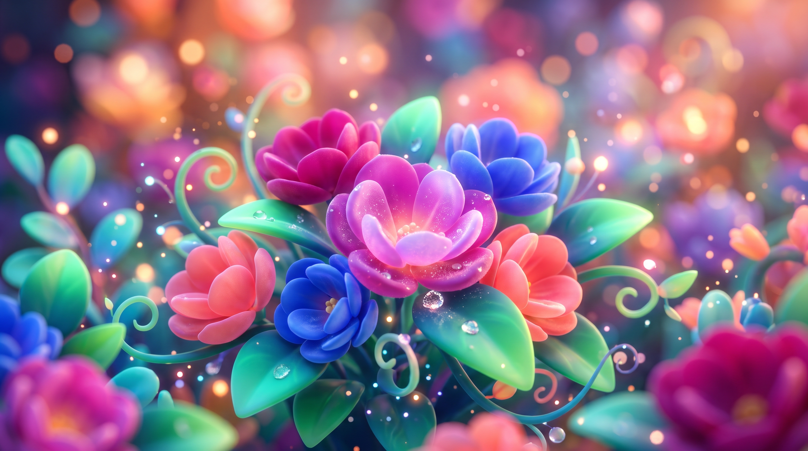 Soft 3d render of aesthetic dreamy scenery for a phone lock screen, close-up detail with shallow depth of field, vivid colors, high contrast, energetic, 16:9 aspect ratio