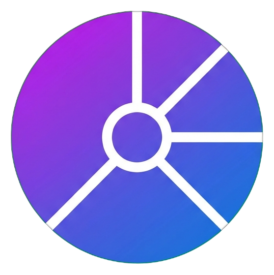 Gradient app-style icon, purple to blue gradient of a pie chart icon, transparent background PNG