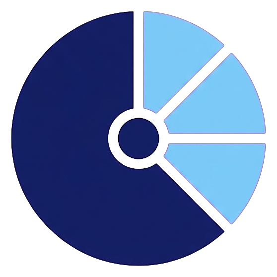 Duotone icon, navy blue and light blue of a pie chart icon, transparent background PNG