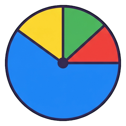 Flat color icon, bold solid colors of a pie chart icon, transparent background PNG