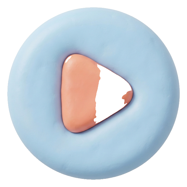 Soft 3D icon, pastel clay render of a round play button icon with a triangle, transparent background PNG