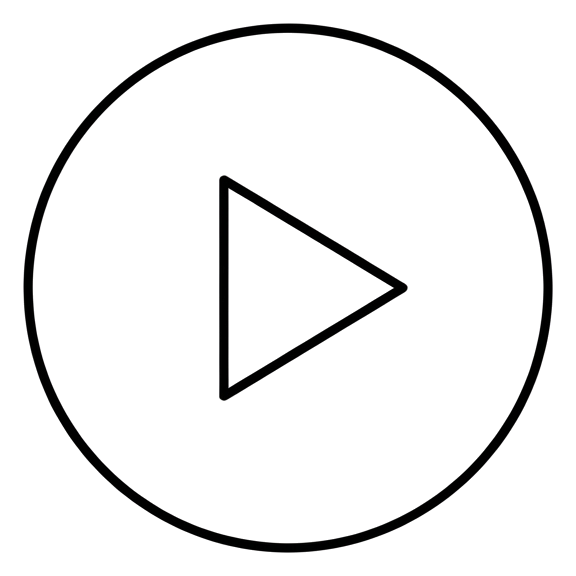 Thin black line icon, minimal outline of a round play button icon with a triangle, transparent background PNG