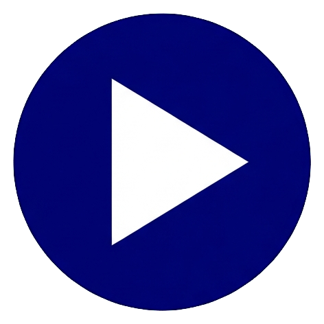 Flat color icon, bold solid colors of a round play button icon with a triangle, transparent background PNG