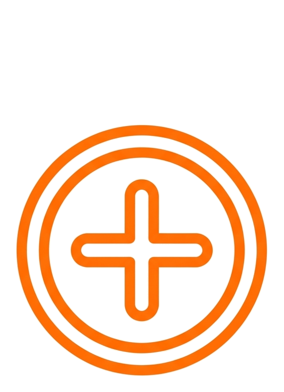 Rounded line icon, thick orange outline of a round plus add icon, transparent background PNG