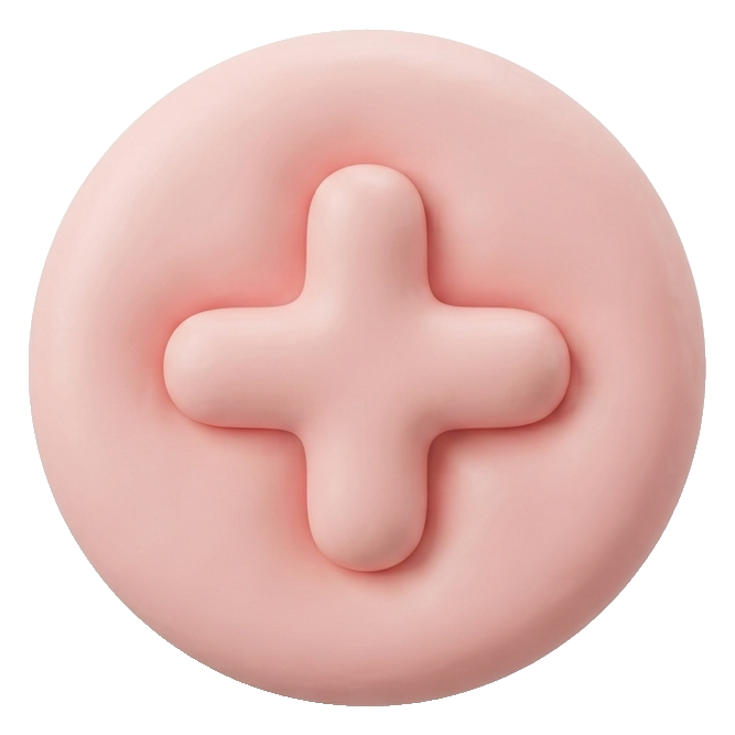 Soft 3D icon, pastel clay render of a round plus add icon, transparent background PNG