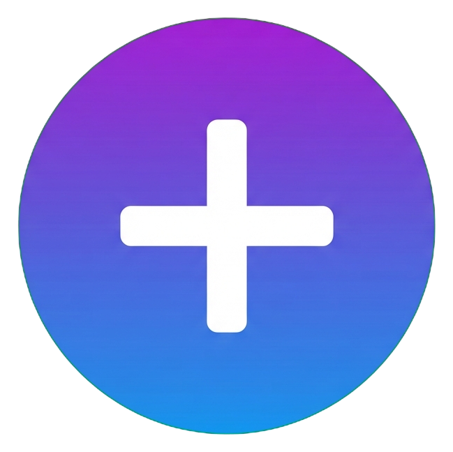 Gradient app-style icon, purple to blue gradient of a round plus add icon, transparent background PNG