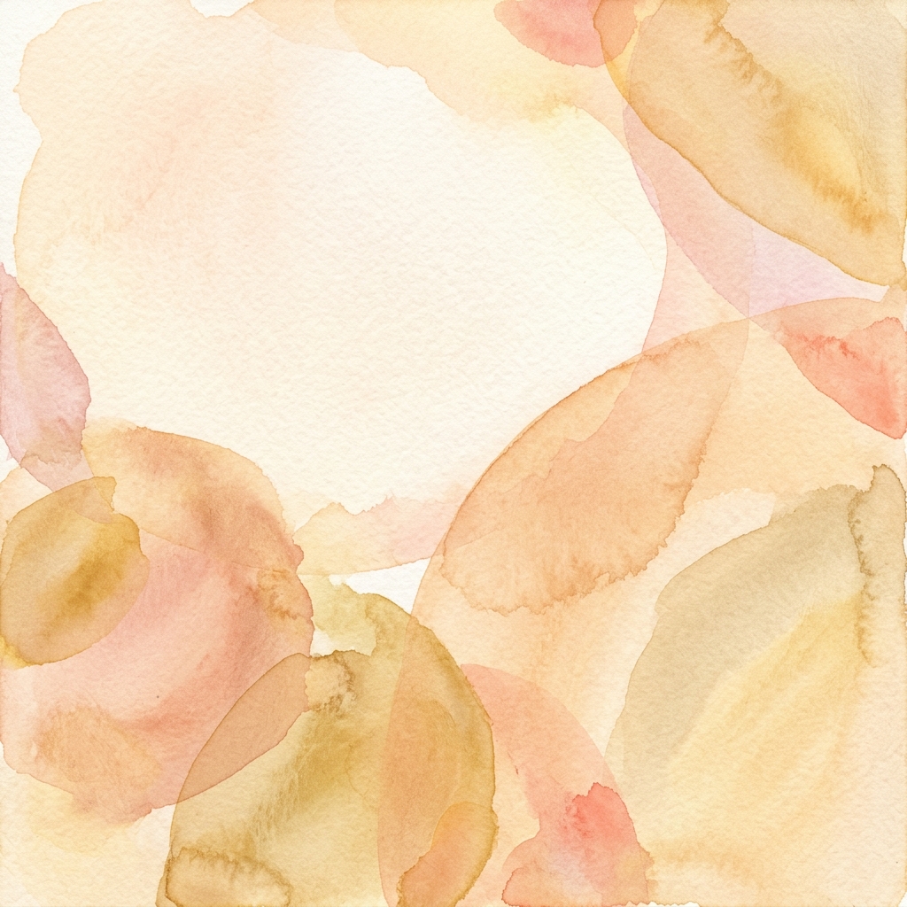 Watercolor texture design of clean abstract background with soft shapes and a large empty area for text, simple balanced layout, warm golden light, calm mood, 1:1 aspect ratio