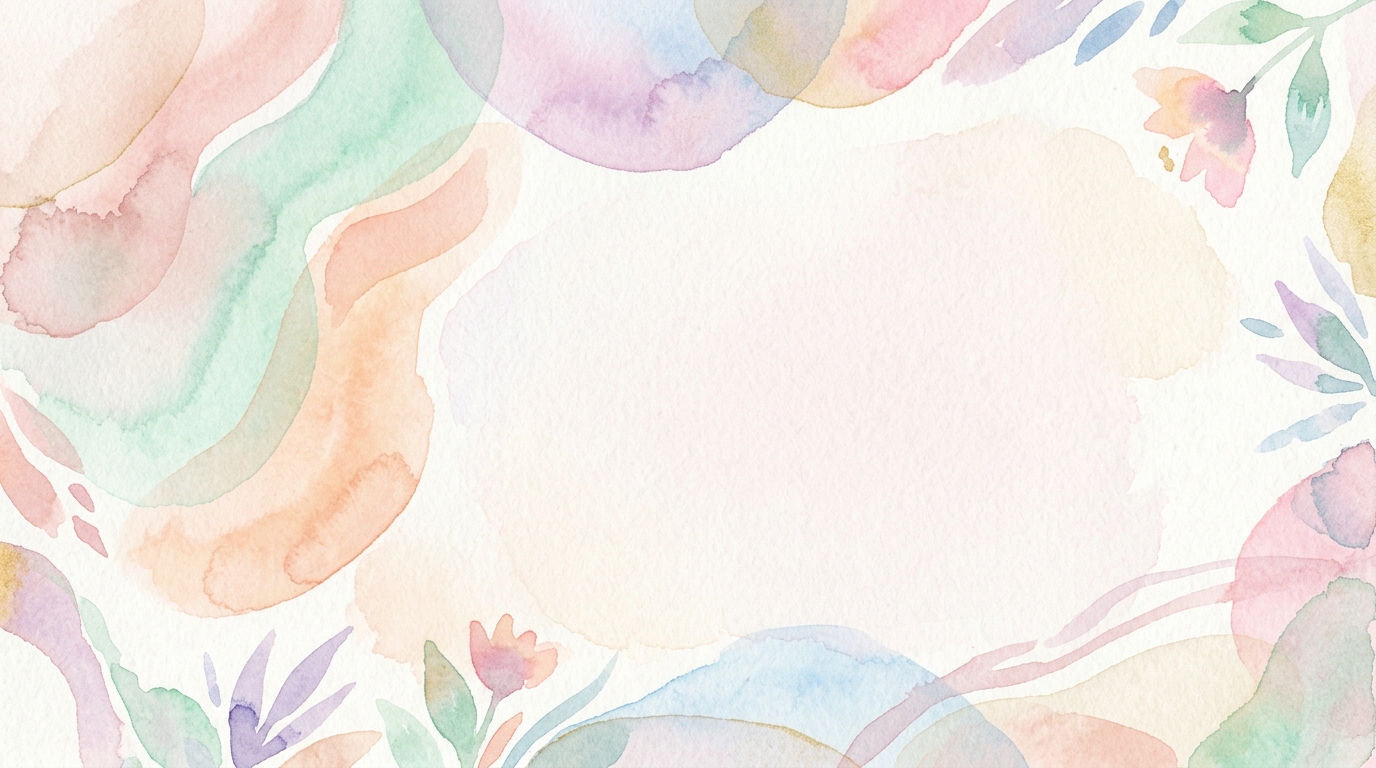 Watercolor texture design of clean abstract background with soft shapes and a large empty area for text, simple balanced layout, soft pastel colors, bright and cozy, 16:9 aspect ratio