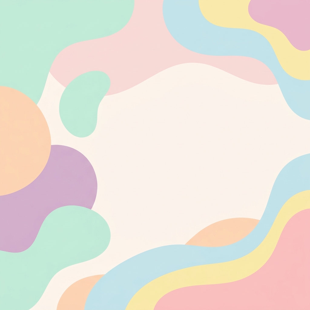 Flat vector design of clean abstract background with soft shapes and a large empty area for text, simple balanced layout, soft pastel colors, bright and cozy, 1:1 aspect ratio