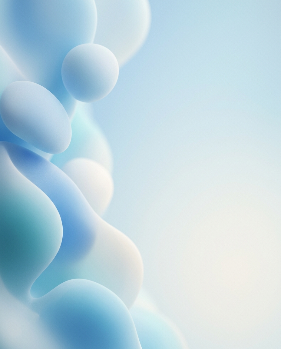 Soft 3d render of clean abstract background with soft shapes and a large empty area for text, simple balanced layout, cool blue tones, quiet atmosphere, 4:5 aspect ratio