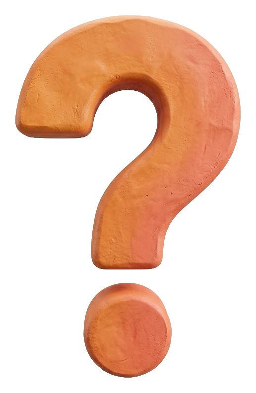 Clay 3D render, warm orange and coral tones of a bold question mark symbol, transparent background PNG
