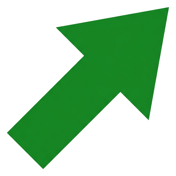 Bold flat vector style of a green arrow pointing diagonally up to the right, transparent background PNG