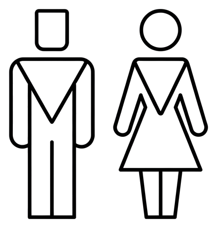 細線象形圖，黑色外框男女洗手間象形圖人物，透明背景 PNG