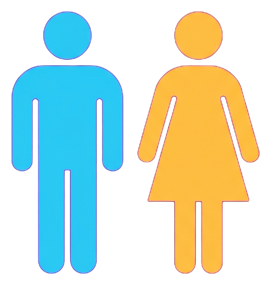 平面色彩象形圖，親切明亮色彩男女洗手間象形圖人物，透明背景 PNG
