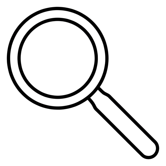 細黑線條圖標，極簡輪廓的放大鏡搜尋圖標，具透明背景 PNG