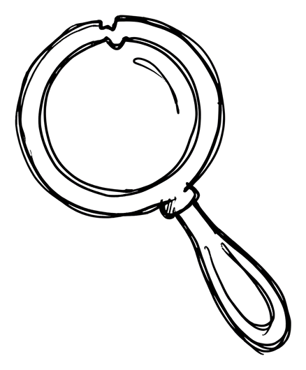可愛手繪塗鴉圖標，黑筆繪製的放大鏡搜尋圖標，具透明背景 PNG