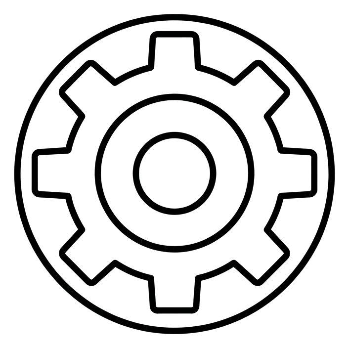 細黑線條圖標，極簡輪廓的齒輪設定圖標，具透明背景 PNG