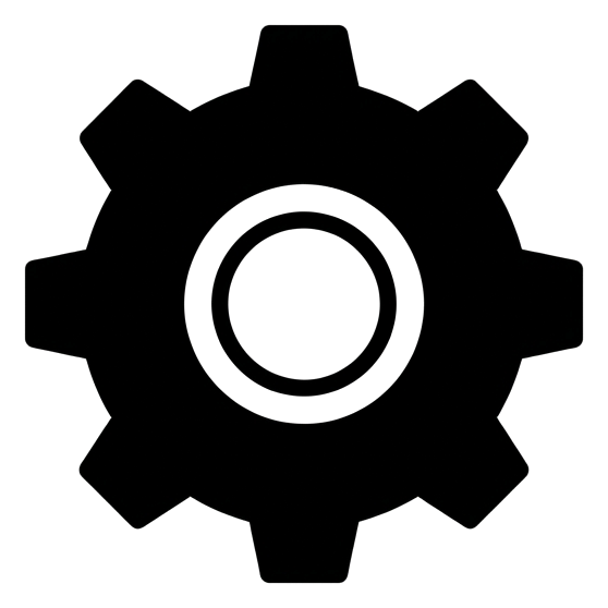 粗黑圖形圖標，填滿實色的齒輪設定圖標，具透明背景 PNG