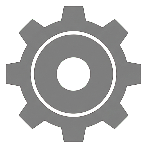 Flat color icon, bold solid colors of a gear settings icon, transparent background PNG