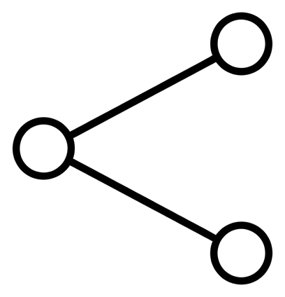Thin black line icon, minimal outline of a share icon with three connected dots, transparent background PNG