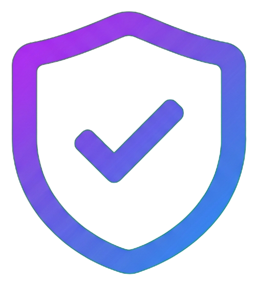 Gradient app-style icon, purple to blue gradient of a security shield icon with a check, transparent background PNG