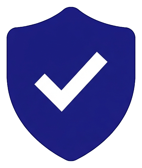 Flat color icon, bold solid colors of a security shield icon with a check, transparent background PNG