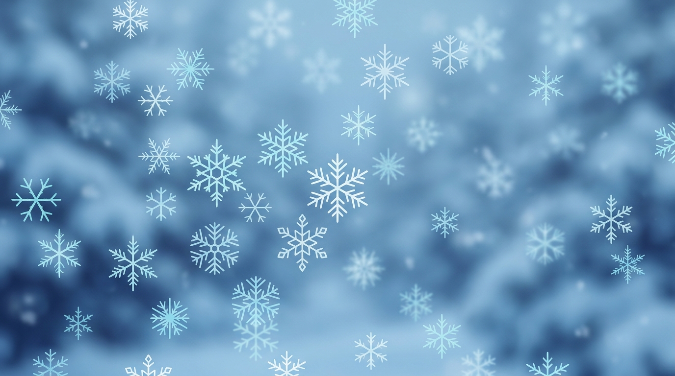 Ilustração plana minimalista de flocos de neve caindo, detalhe em close-up com profundidade de campo rasa, tons de azul frio, atmosfera silenciosa, proporção 16:9