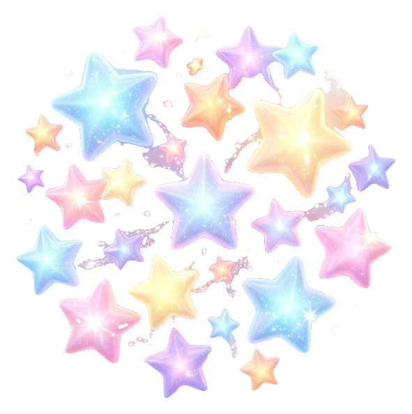 Soft pastel 3D render of a cluster of shining sparkle stars, transparent background PNG