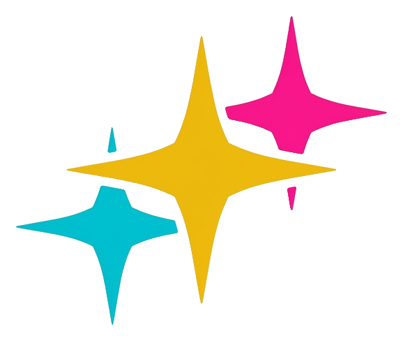 Flat vector icon, bold solid colors of a cluster of shining sparkle stars, transparent background PNG