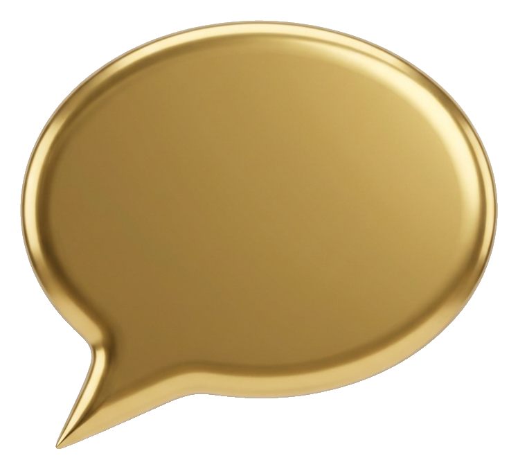Shiny 3D render, gold metallic finish of an empty speech bubble, transparent background PNG