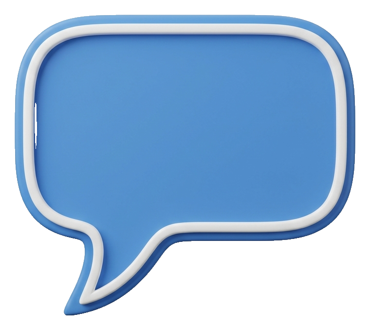 Matte 3D render, blue and white color scheme of an empty speech bubble, transparent background PNG