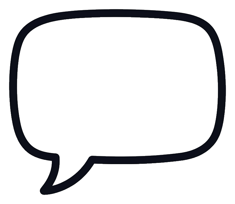 Cute sticker style with a thick dark outline of an empty speech bubble, transparent background PNG