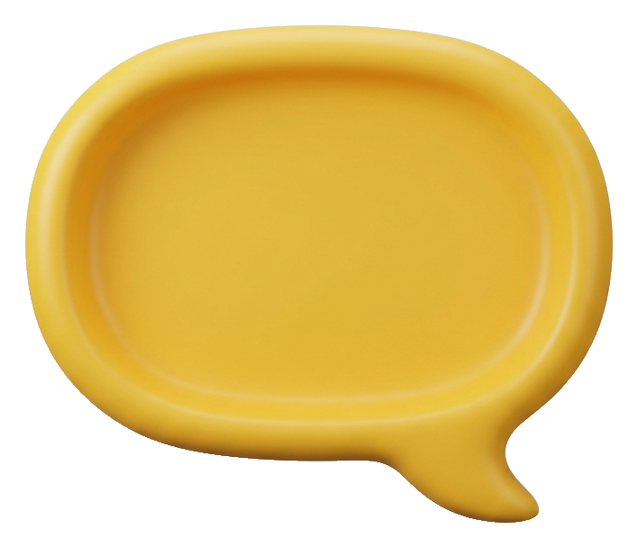 Soft 3D render, yellow, rounded of an empty speech bubble, transparent background PNG