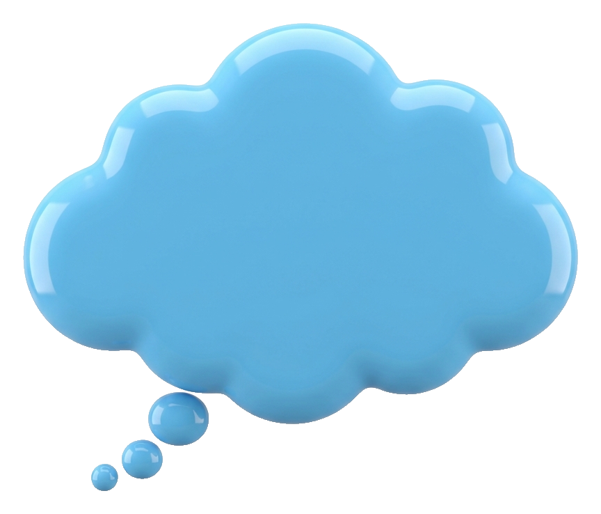 Glossy 3D render, sky blue, cloud shape of an empty speech bubble, transparent background PNG