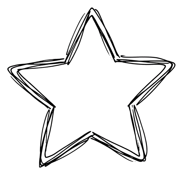 Cute hand-drawn doodle icon, black pen of a five-pointed star rating icon, transparent background PNG